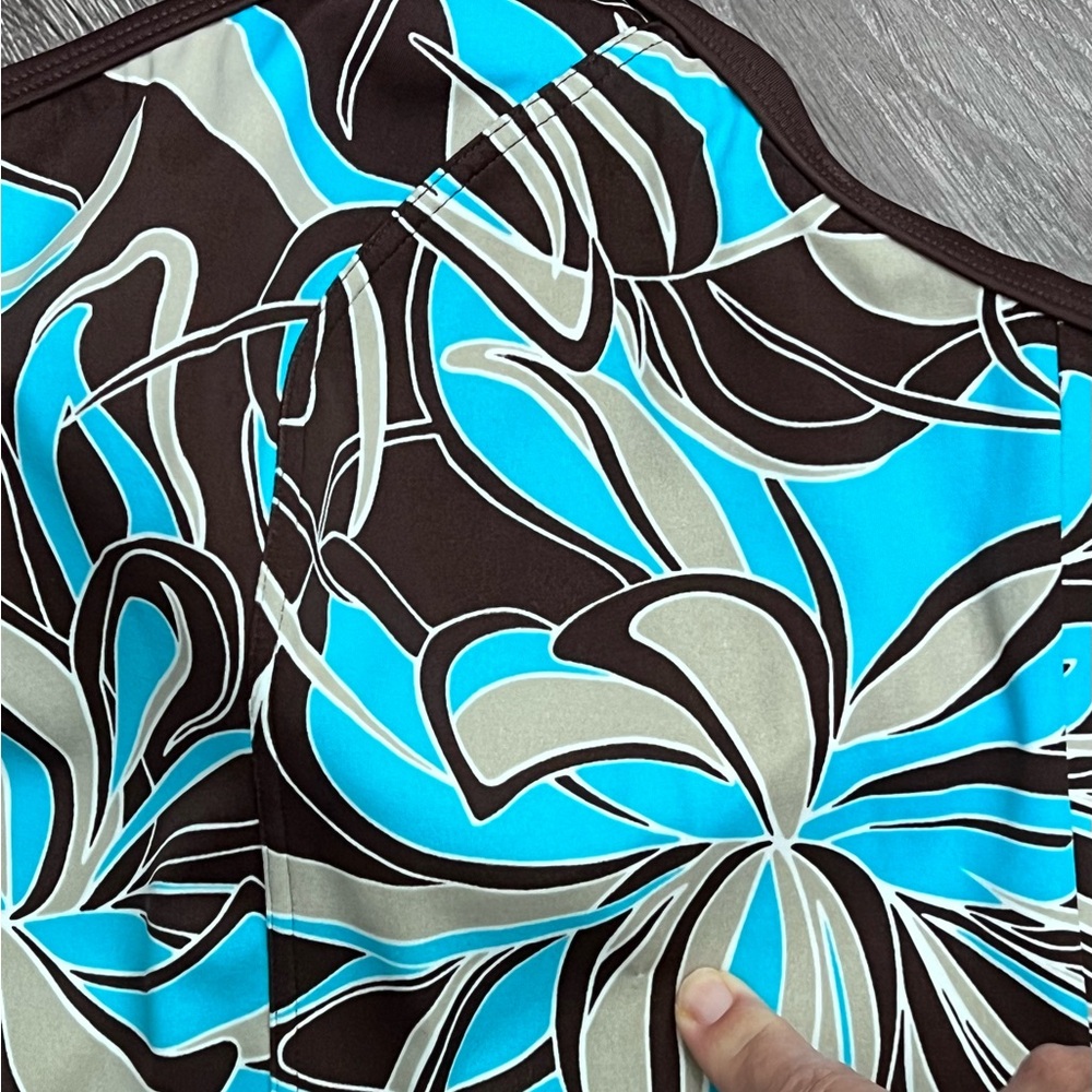 BALTEX Blue Brown Floral Tankini Swim Top Shelf Bra Beach Plus Size 1X - Picture 15 of 16